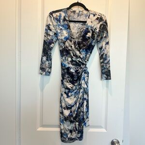 Maggie London Blue Floral Wrap Dress Size 2 | Knot Detail | Feminine Midi